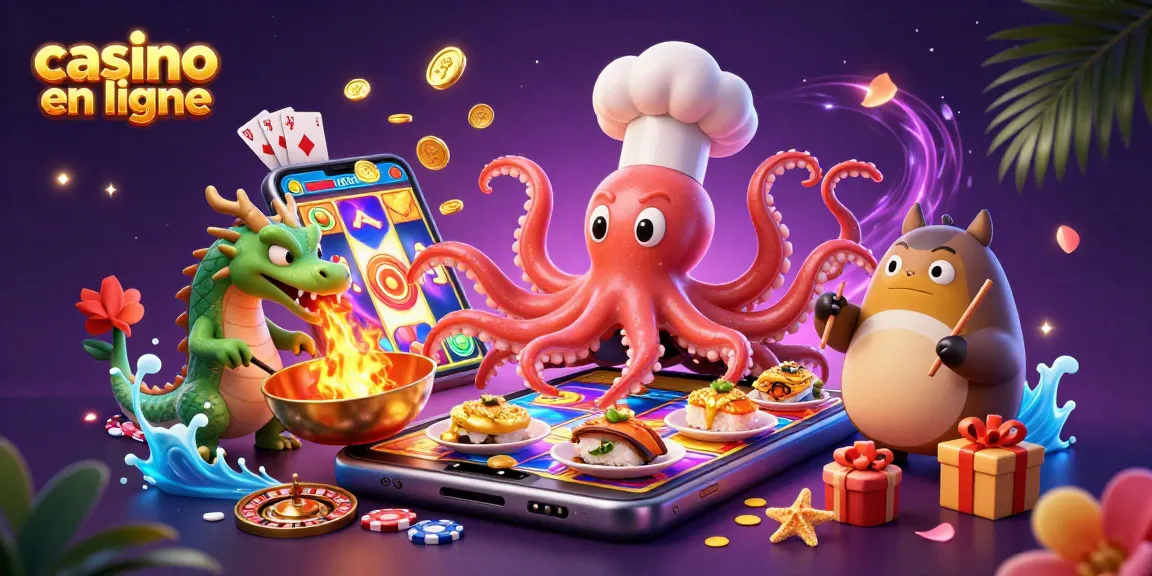 Illustration de casino en ligne dynamique avec des personnages délicieux et des jeux