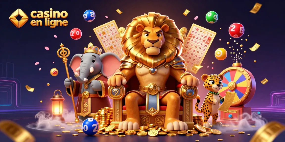 Jouez au casino en ligne avec un roi lion, un éléphant sage et un guépard messager, attrayant et dynamique.
