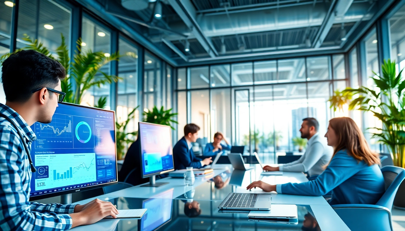 AI assistant for enterprise teams facilitating collaboration in a modern office setting.