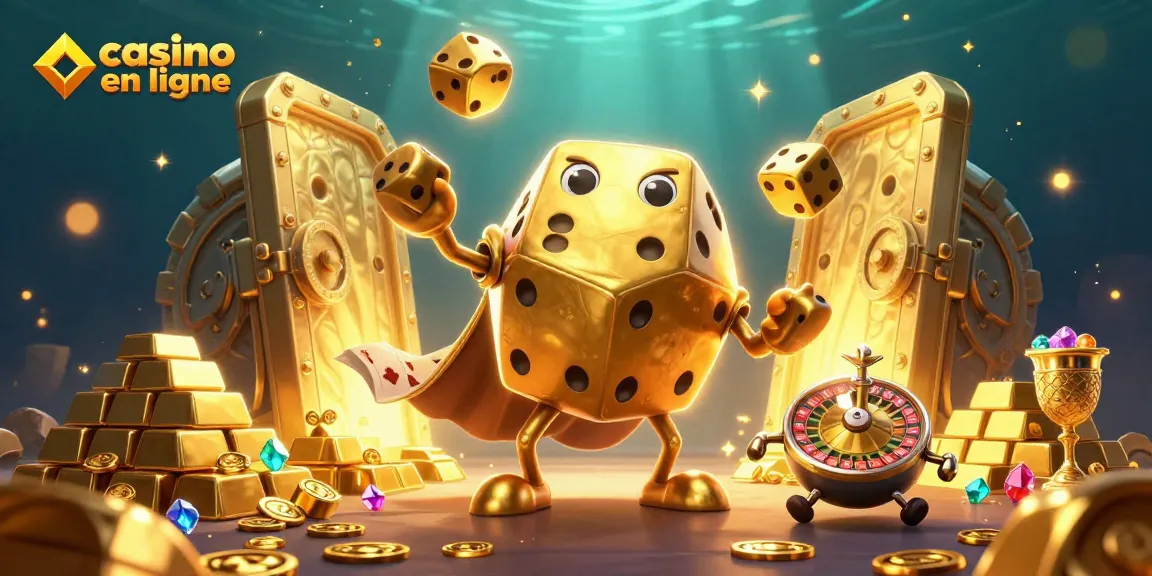 Jouez et gagnez avec le casino en ligne dans une scène dynamique remplie de trésors et de jeux.