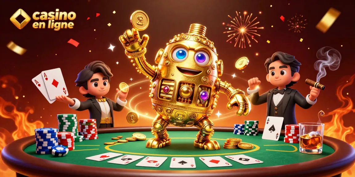 Gagnez avec un casino en ligne, image dynamique d'un golem doré entouré de jeux de cartes et de jetons