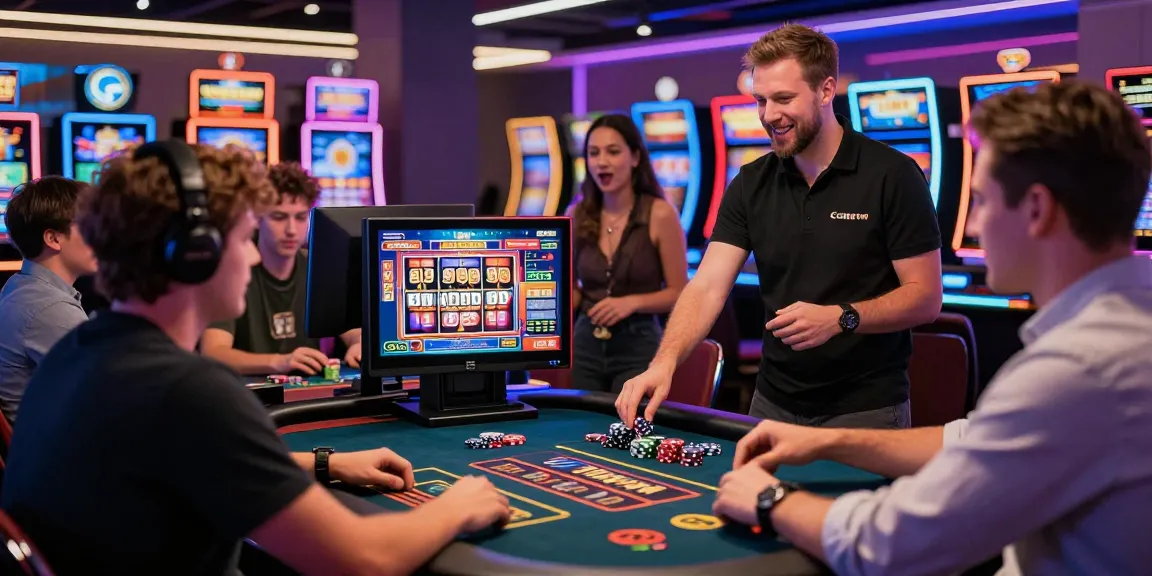 Explore credit card casinos at https://mvc.org.uk, showcasing players enjoying various games in a lively online environment.