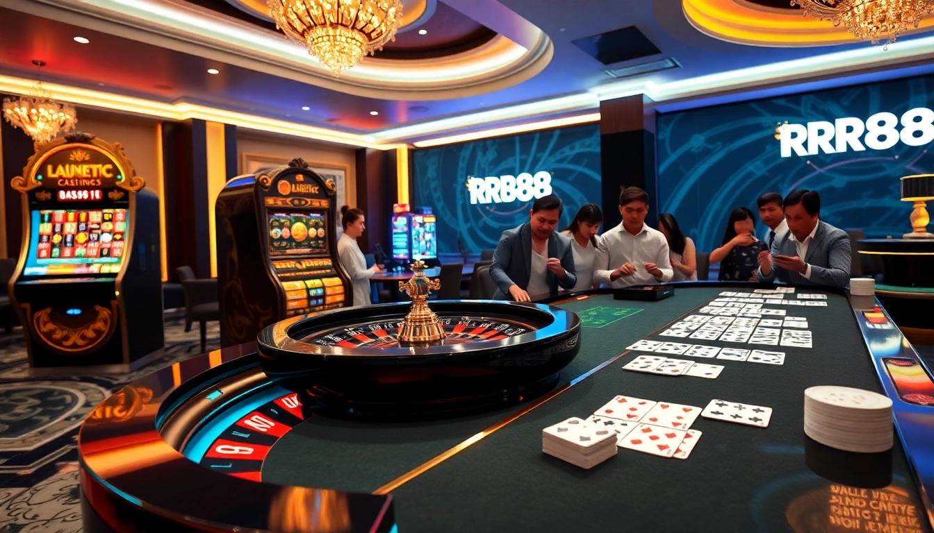 RR88 casino excitement with vibrant roulette wheel and interactive players.