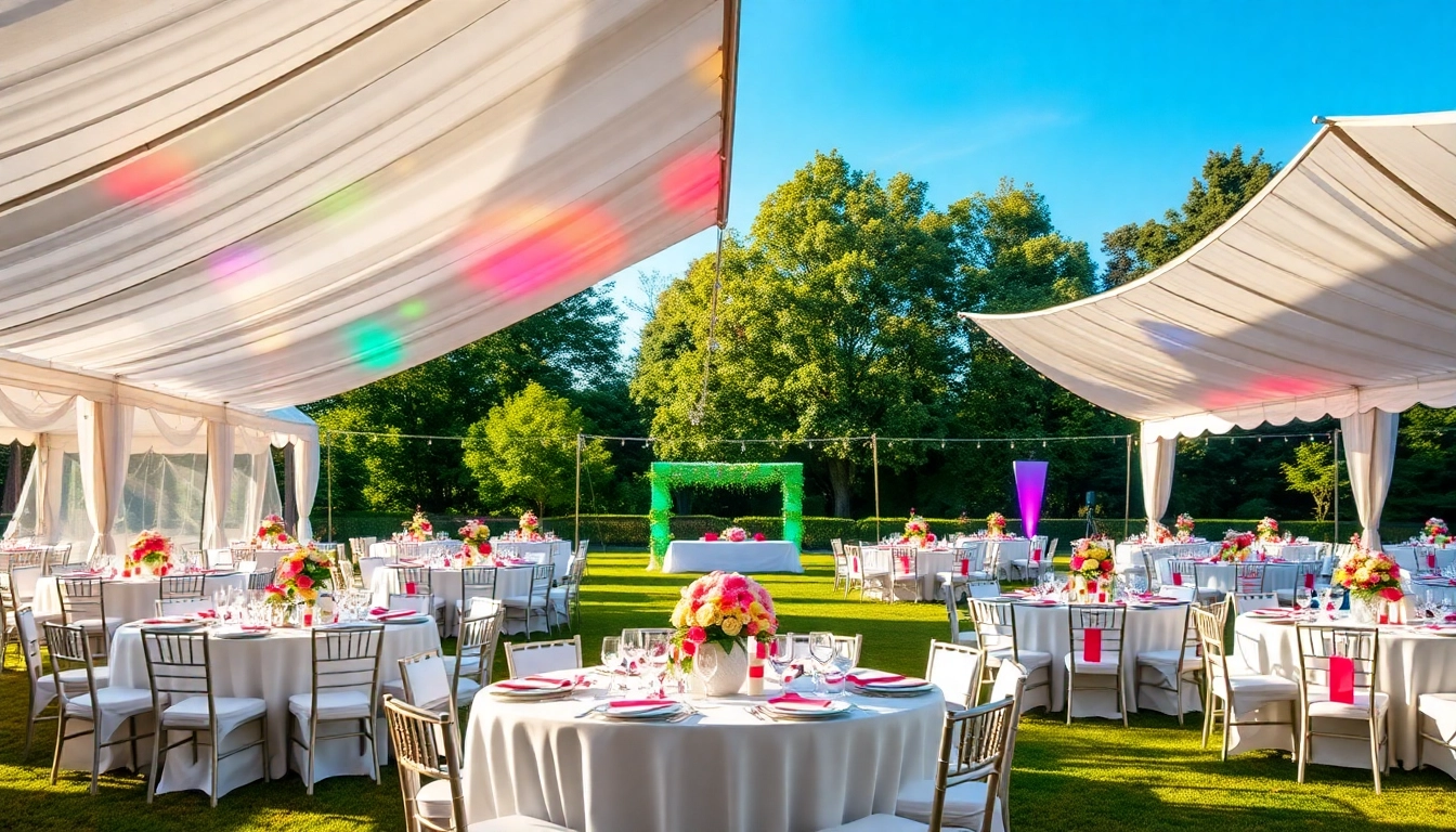 Stunning party tent rentals set up for a festive outdoor event in a garden.