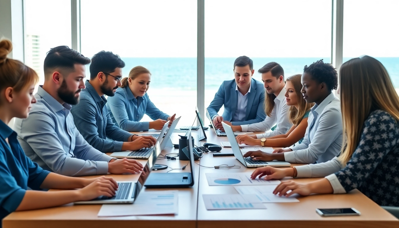 Engaging session on Clearwater FL SEO strategies with professionals at a modern workspace.