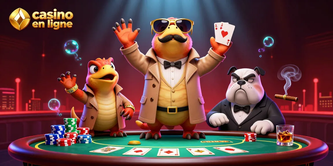 Venez découvrir le casino en ligne avec des raptors en trench coat et un bouncer en bulldog.