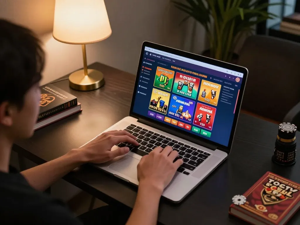 Pemain terlibat menikmati sesi permainan toto togel online di pengaturan rumah yang gaya