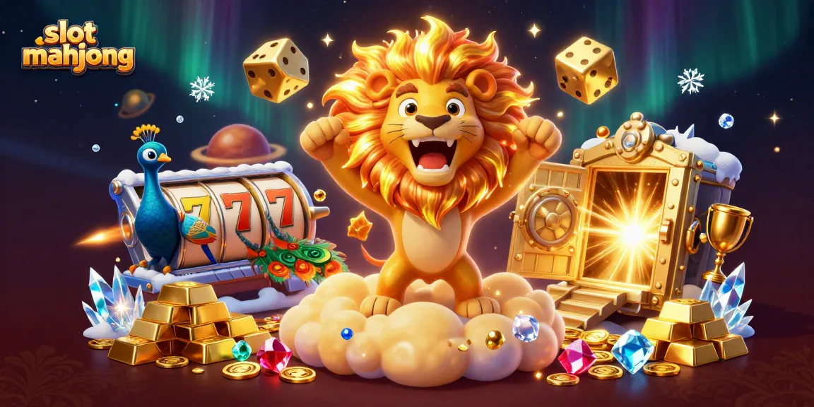 Win big with slot mahjong in this vivid 3D illustration filled with golden treasures and dynamic elements.