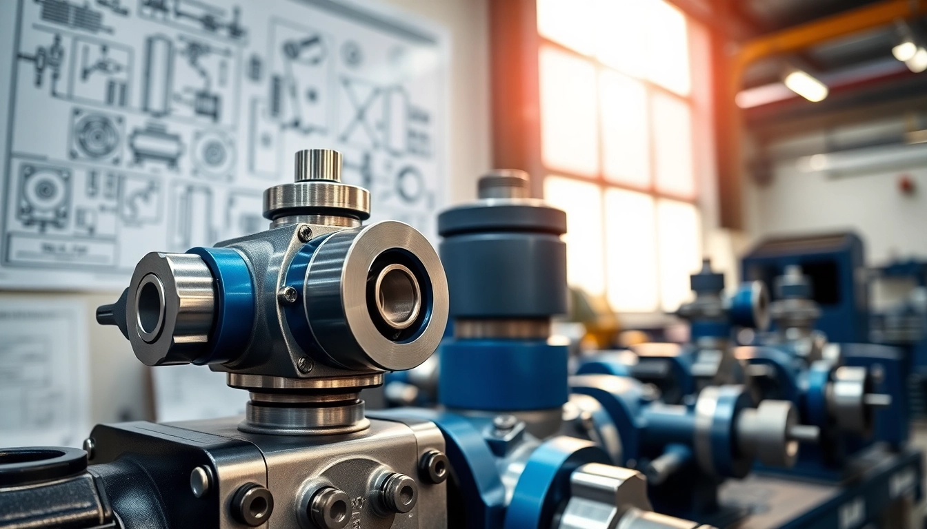 Showcasing custom hydraulic equipment with precision components in a professional workshop setting.