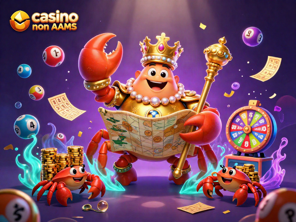 I migliori casino online non AAMS offrono emozioni e splendidi premi come mostra questa scena festosa con un granchio imperatore dorato.