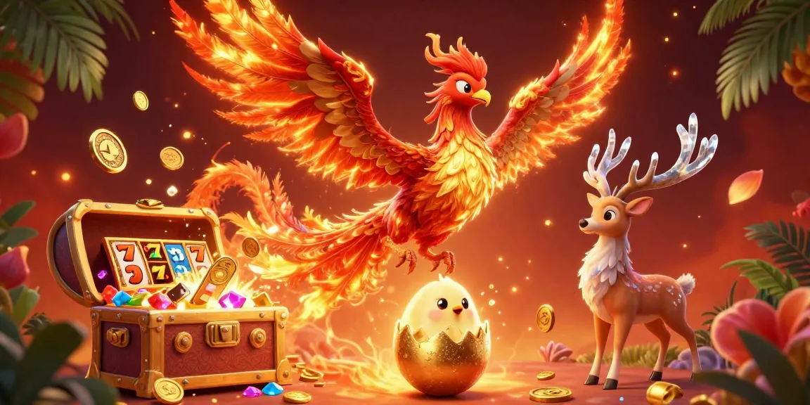 Jouez au casino en ligne avec cette illustration captivante d'un phénix et des éléments de jeu.
