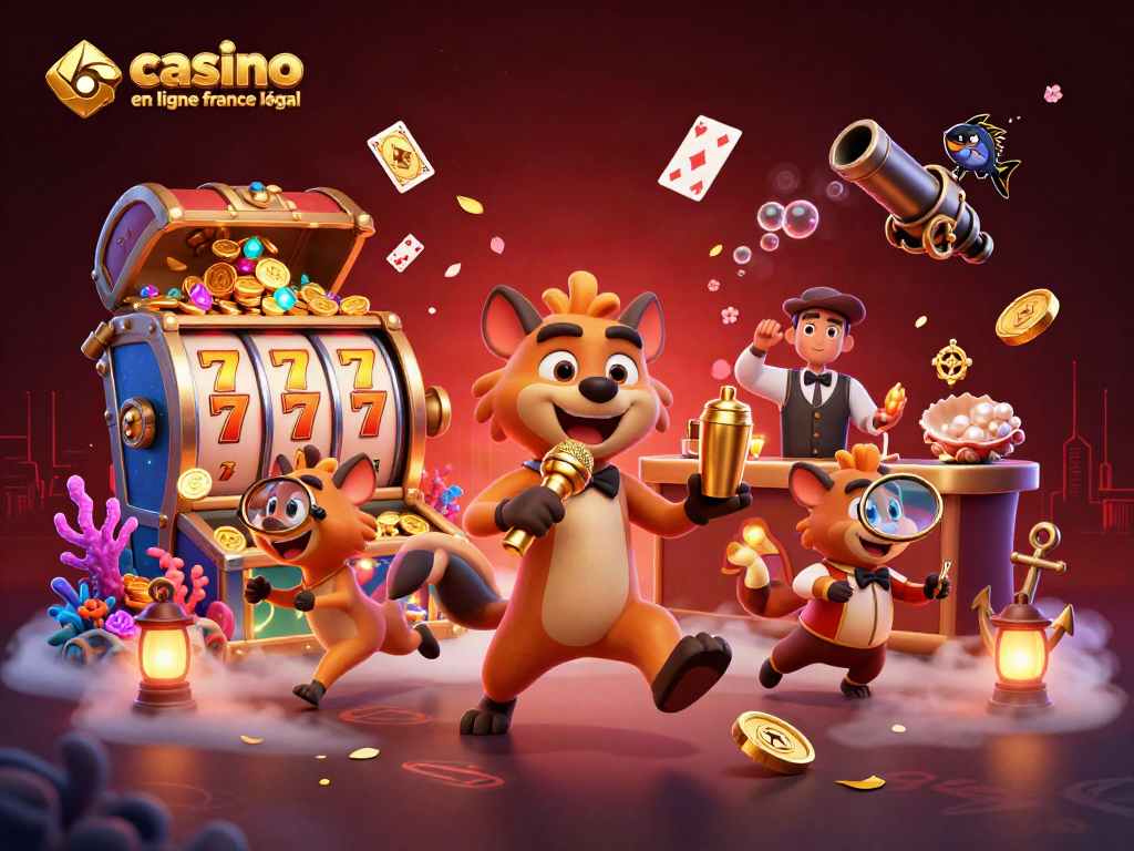 Animation ludique illustrant un casino en ligne France légal avec des hyènes animées pour amuser les joueurs.