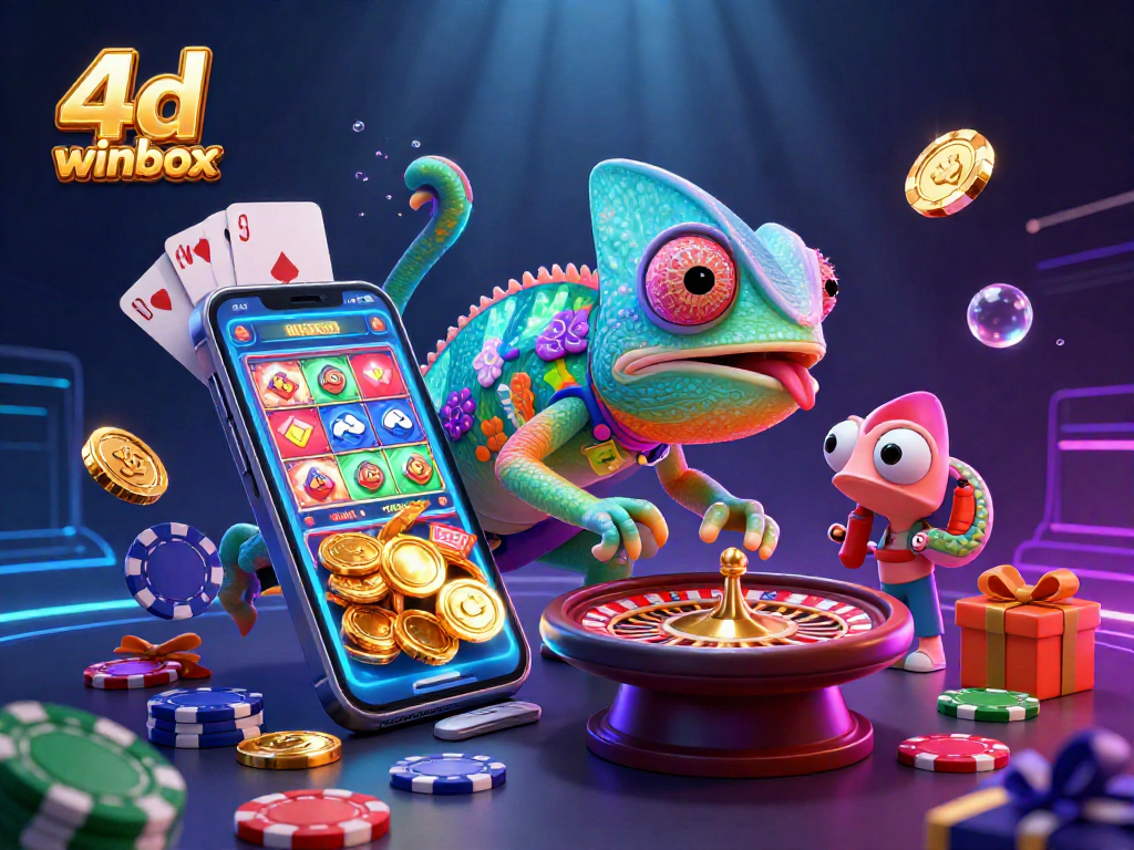 Experience the excitement of 4d winbox lottery with vibrant illustrations of games and rewards.