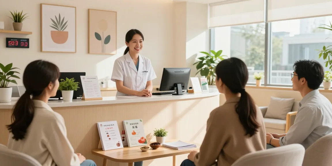 영통한의원 reception area with friendly staff welcoming patients in a calming atmosphere.