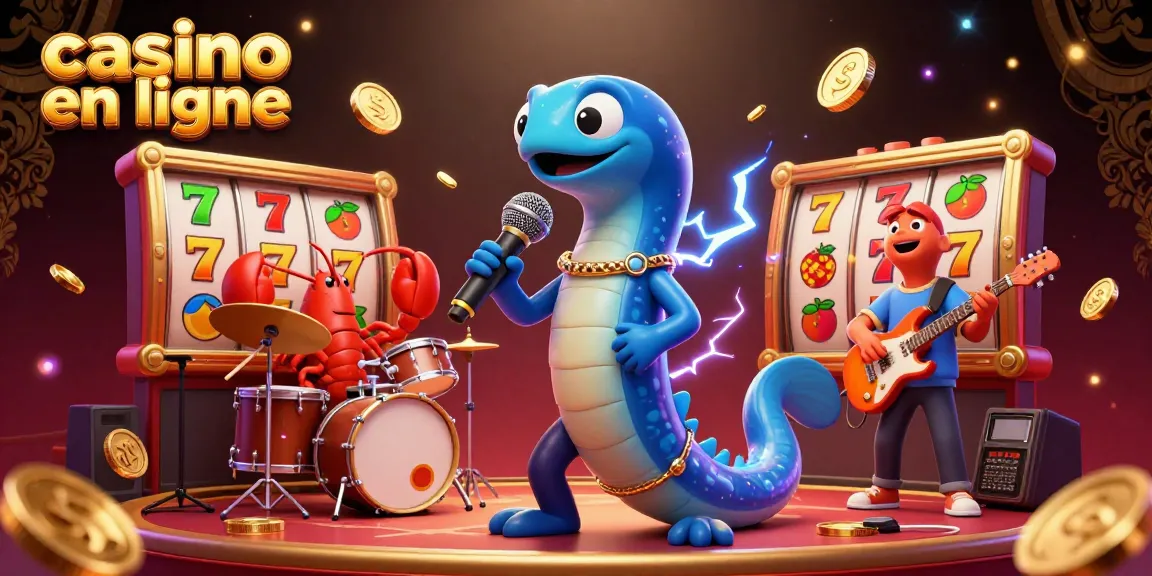 Animation festive de casino en ligne avec une anguille DJ et des personnages sous-marins amusants.