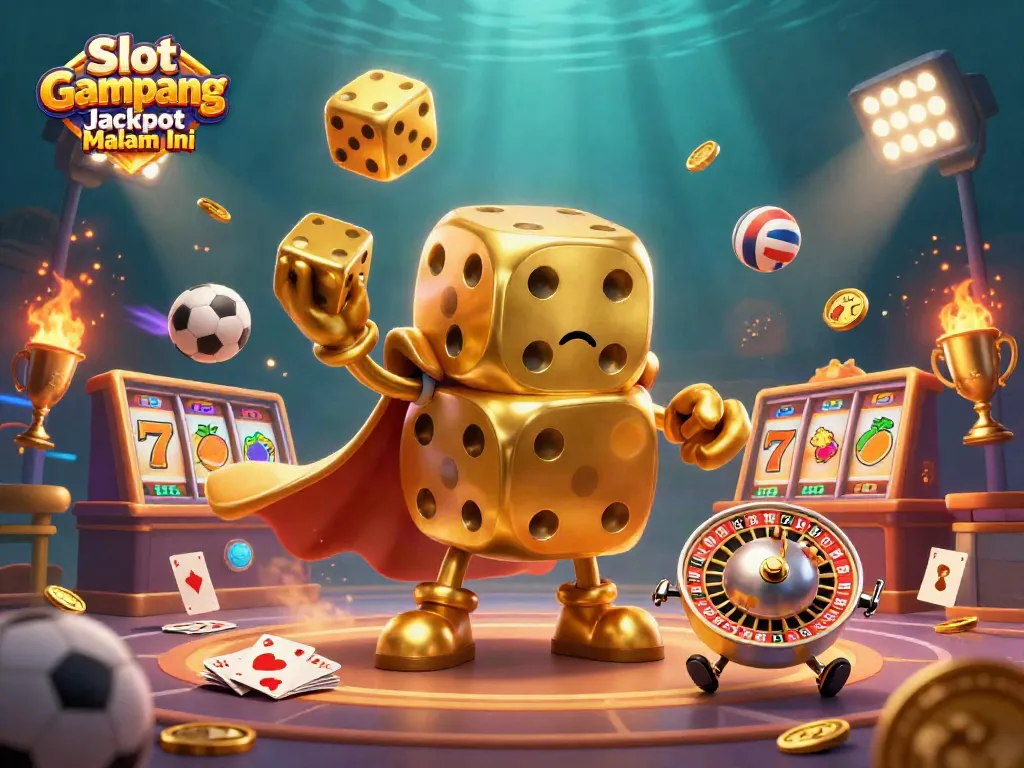 Mainkan Slot Gampang Jackpot Malam Ini dengan karakter menarik dadu dan elemen permainan kasino yang ikonik.