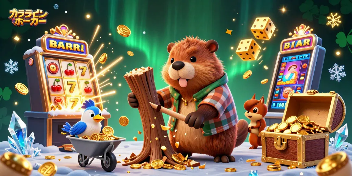 オンラインポーカーで、キャラクターたちが金のコインを集める活気あるシーン。