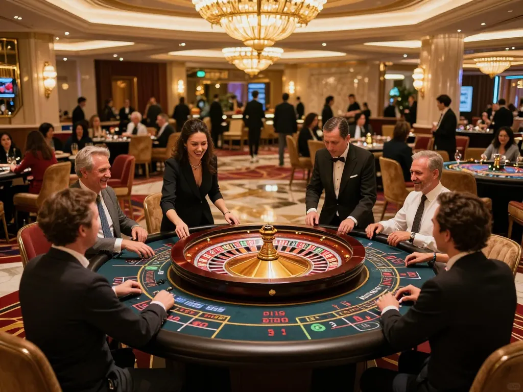 Players engaging with roulette table in the vibrant tg 88 casino, excitement evident in the lively atmosphere.