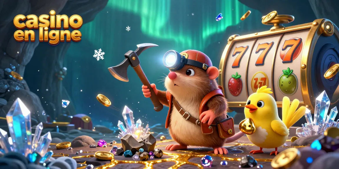 Casino en ligne : illustration dynamique d'un mole chasseur de trésors minant des gemmes étincelantes.