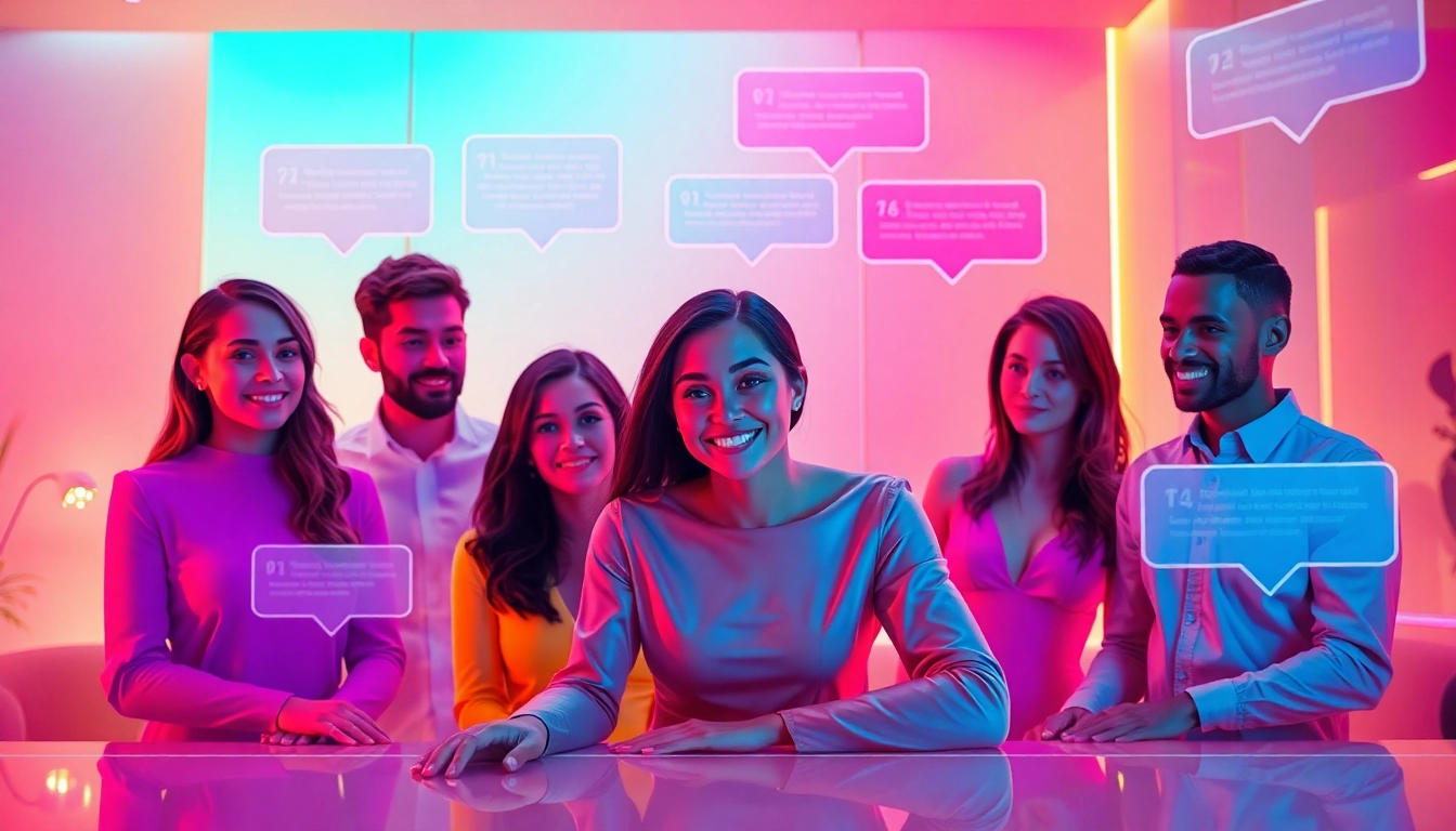 Engaging sex chat AI conversation with vibrant digital characters in a playful atmosphere.