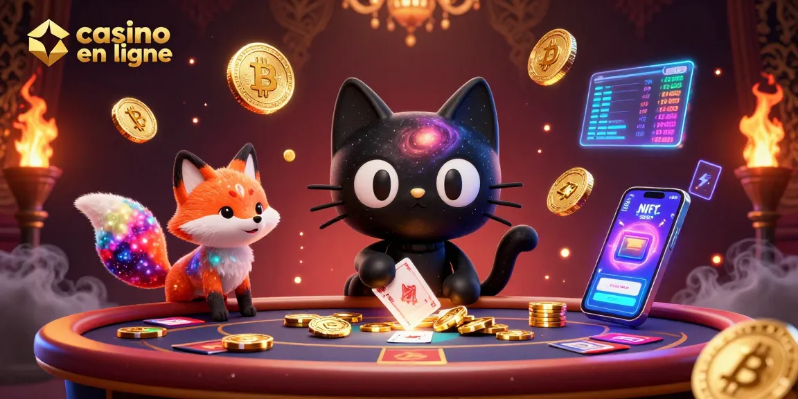 Jouez au casino en ligne avec un chat noir trou noir et un renard nébuleux au centre d'une scène cosmique.