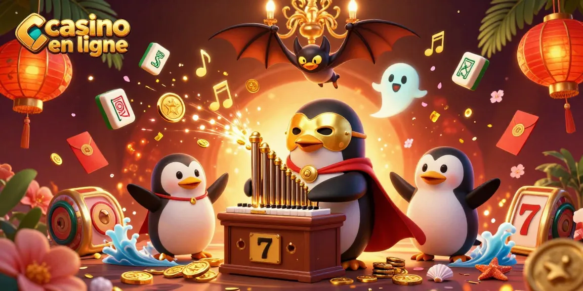Faites de l'expérience dans un casino en ligne avec un pingouin en opéra jouant des pièces d'or.
