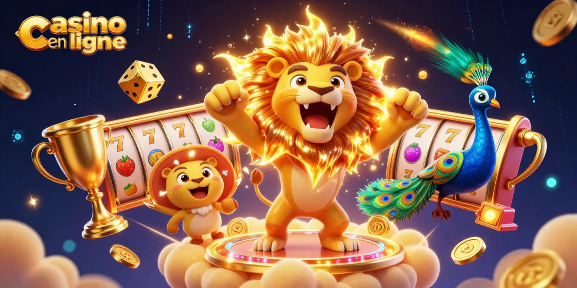 Jouez à casino en ligne avec des symboles de jackpot et un lion enivrant dans un décor vibrant.