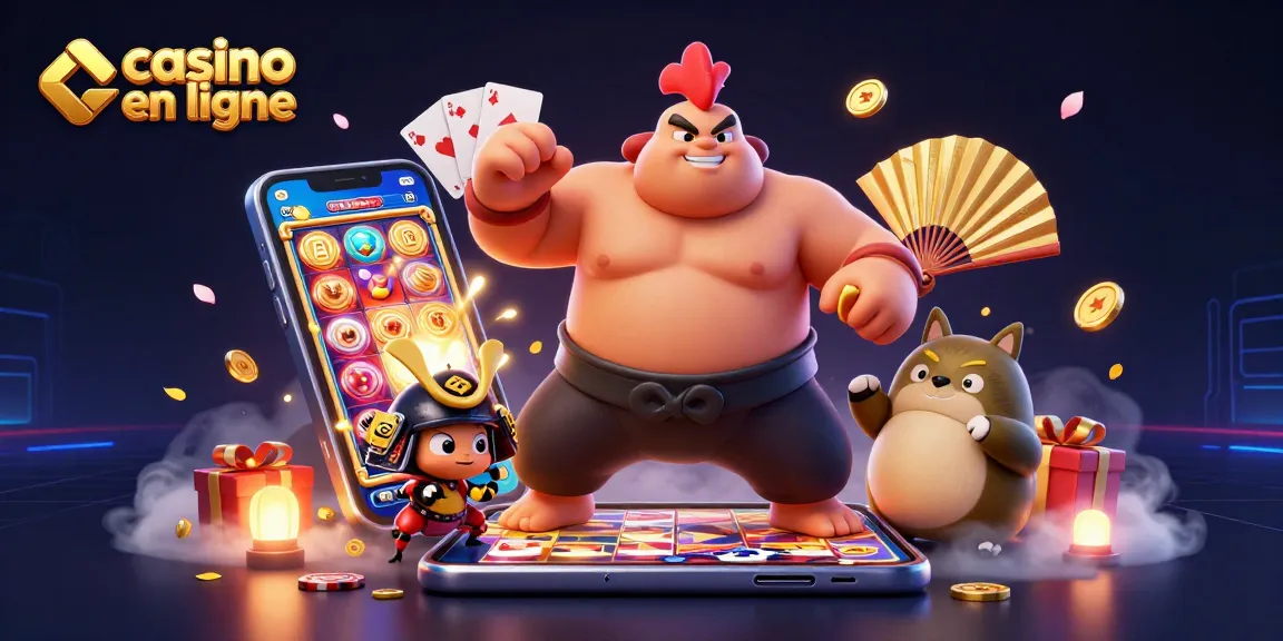 Gagnez avec des jeux captivants sur un casino en ligne animé avec des personnages de sumo et samouraï.