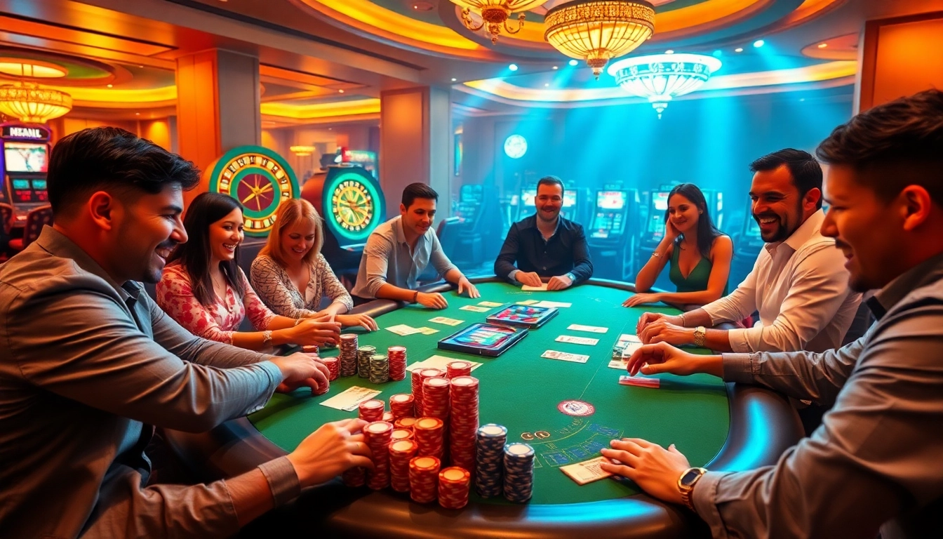 Players strategizing with Mix Parlay bets at an elegant poker table in a lively casino.