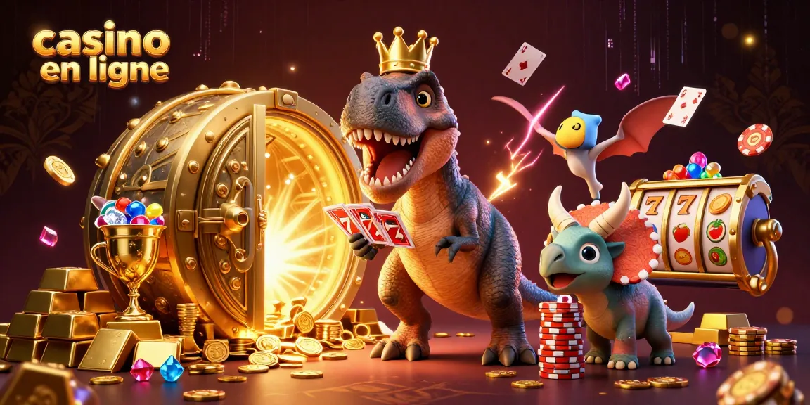 Le T-Rex joue aux cartes avec un assistant, représentant un casino en ligne dynamique et captivant.