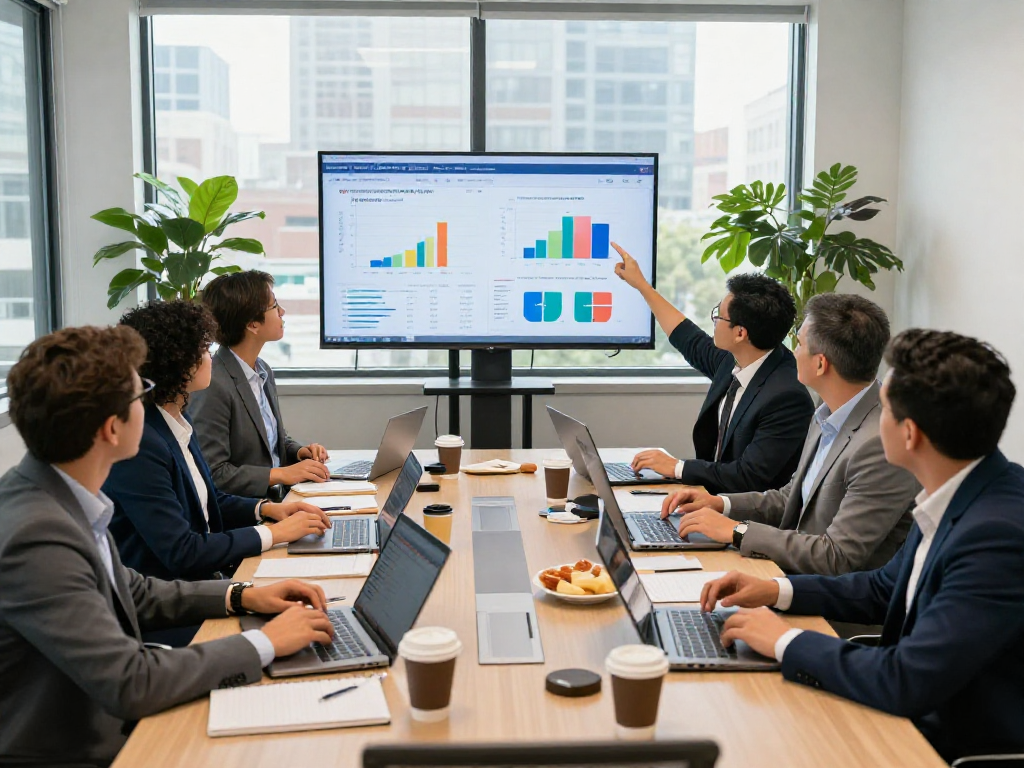 Strategic political marketing team analyzing predictive dialer political data for campaign success.