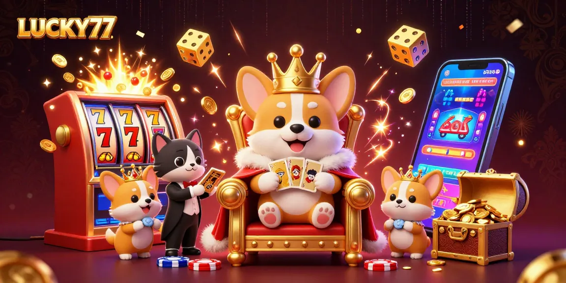 Experience the excitement of LUCKY77 with vibrant casino elements and dynamic characters.