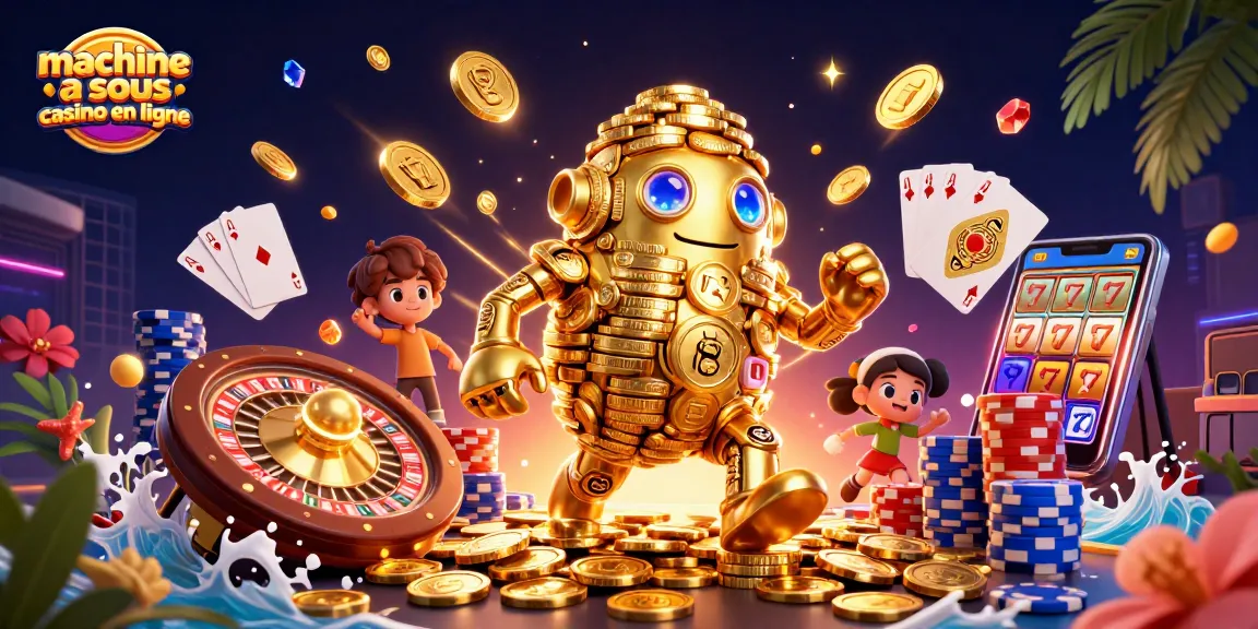 Jouez à des machines à sous casino en ligne avec notre illustration dynamique remplie d'éléments de jeux.