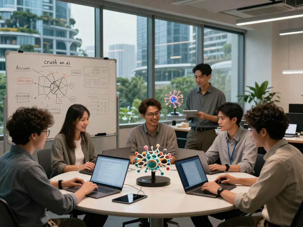 Team collaboration in a modern office focusing on crush on ai innovation.