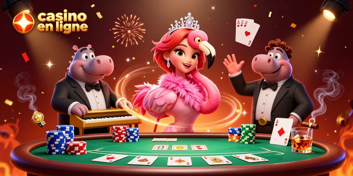 Jouez dans un casino en ligne animé avec un flamant rose chanteur et un hippopotame bassiste.