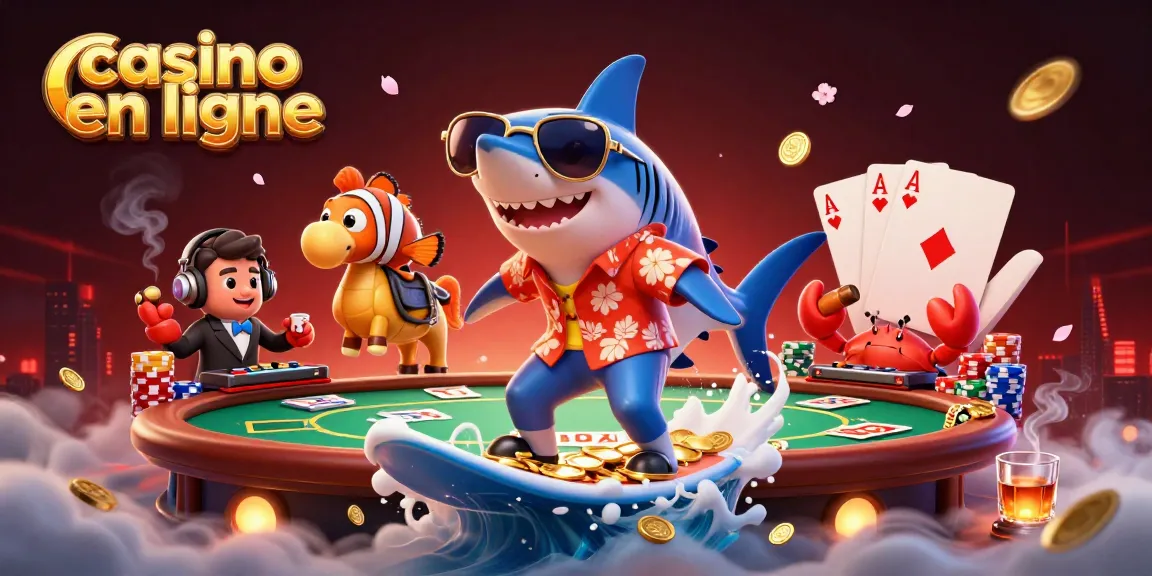 Assistez à une scène animée dans un casino en ligne avec un requin marteau et un poisson clown.