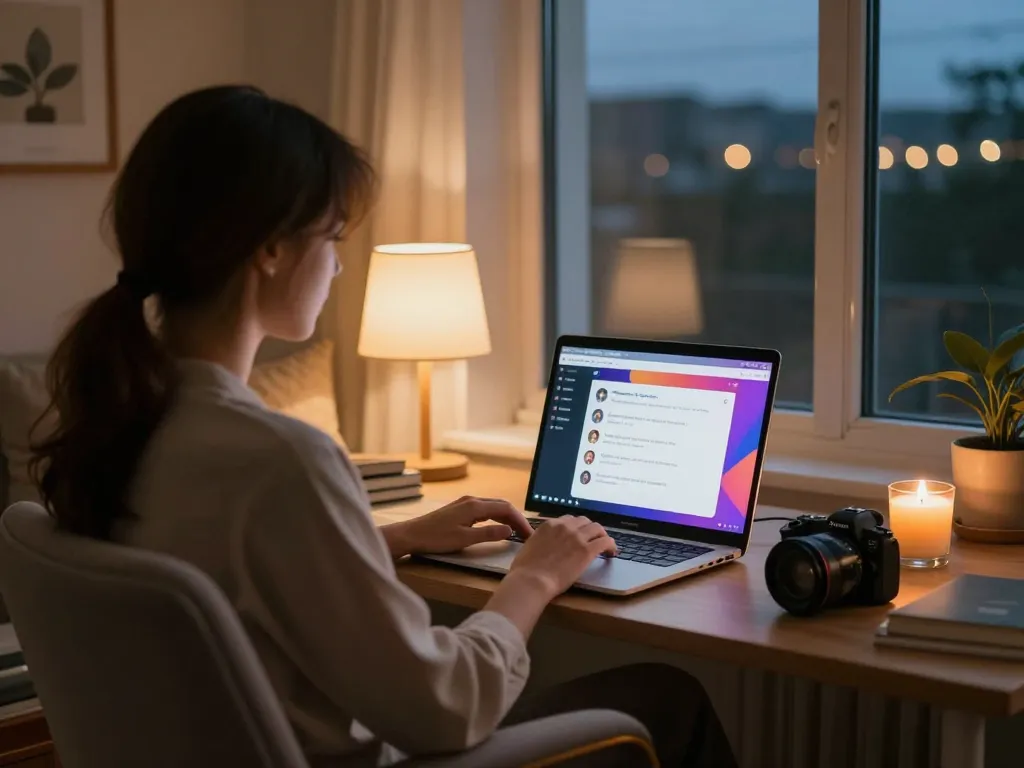 Engaging in ai sex chat on a cozy home office setup.