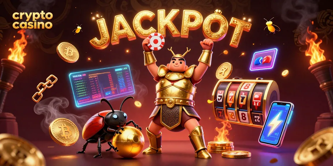 Illustration d'un crypto casino avec des personnages animés et des éléments de jeu, illustrant un jackpot.