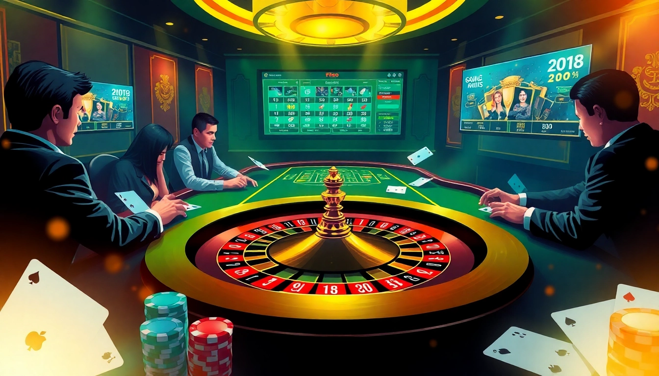 Vivez l'excitation des meilleurs casinos en ligne avec des éléments de jeu vibrants dans une atmosphère de casino luxueuse.