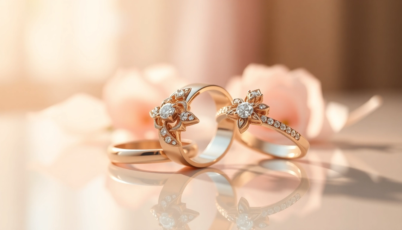 Stunning couple rings with intricate designs showcased in a romantic setting.