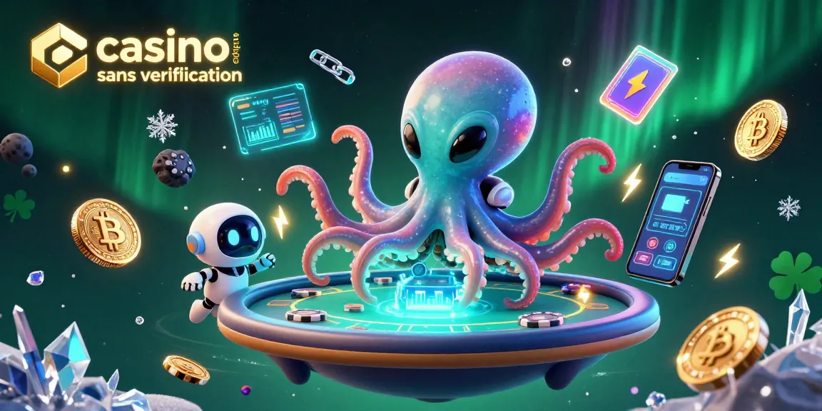 Jouer au casino en ligne sans vérification avec une illustration dynamique d'un monstre extraterrestre et de crypto-monnaies.