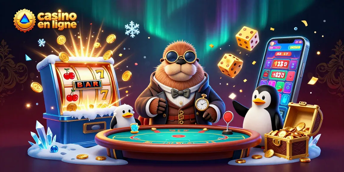 Admirez le casino en ligne avec un morse ludique, un dealer pingouin et un poisson-globe bluffant.
