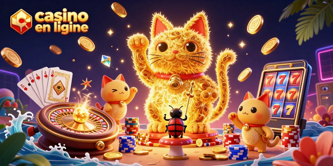 Gagnez avec le casino en ligne grâce à une illustration fascinante de personnages animés et d'éléments de jeu.