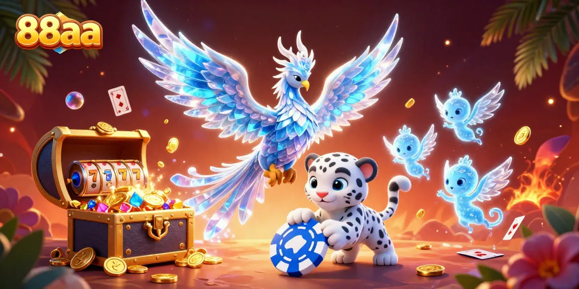 Experience big wins with 88aa's vibrant casino atmosphere, showcasing playful characters and exciting gambling elements.
