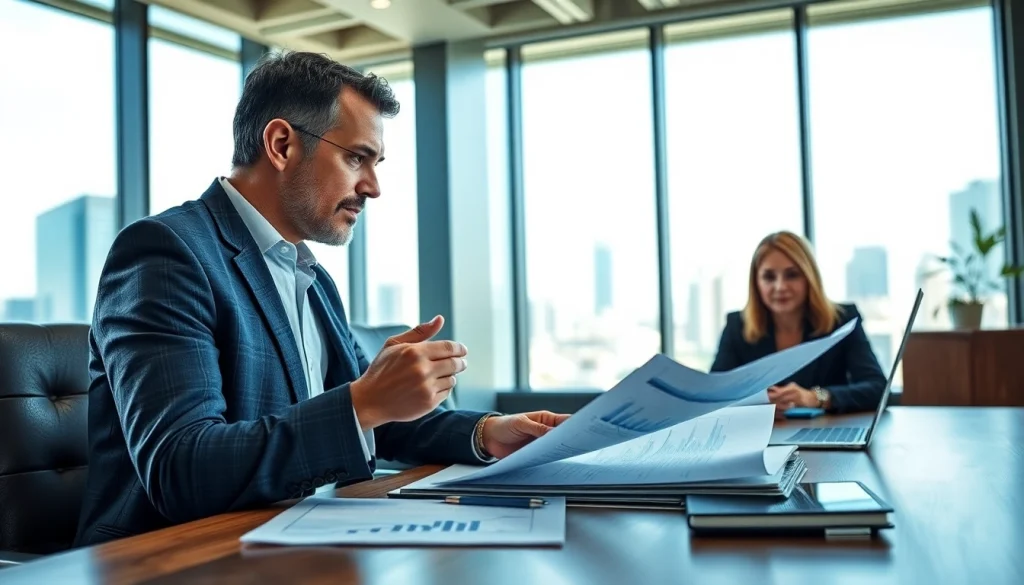 Engaging session on tax planning and wealth management with a professional advisor and client in a modern office.