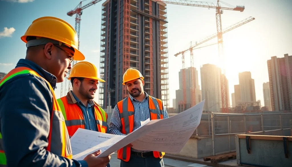 Showcasing New York City Commercial General Contractor managing a vibrant construction site with teamwork.