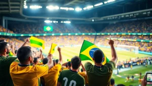 Fans cheering at a football match representing the best sports betting sites Brazil, showcasing excitement and engagement.