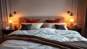 Cuscini per letto decorativi disposti su un letto matrimoniale, mostrando colore e comfort.