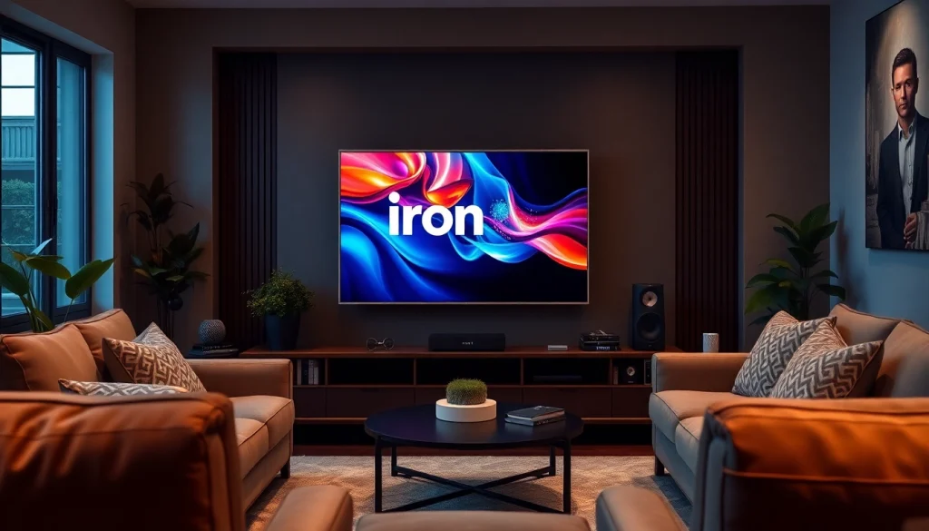 Watch vibrant streaming content on the iron tv in a stylish living room.