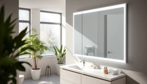 Stilvoller spiegelschrank led mit eleganter Beleuchtung im modernen Badezimmer.